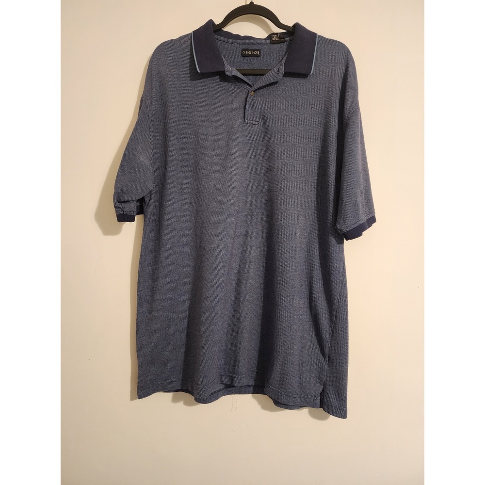 George Mens Blue Micro Pattern Short Sleeve Polo Shirt XL Extra Large